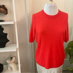 J Crew Ribbed Orange Cashmere Short-Sleeve Sweater